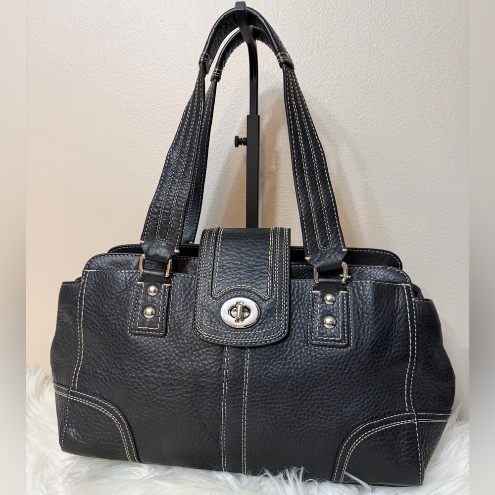 Coach Hampton F13961 Pebbled Leather Satchel Handbag Black